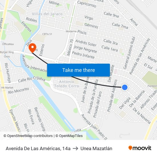 Avenida De Las Américas, 14a to Unea Mazatlán map