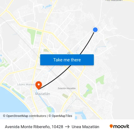 Avenida Monte Ribereño, 10428 to Unea Mazatlán map