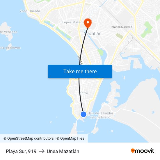 Playa Sur, 919 to Unea Mazatlán map