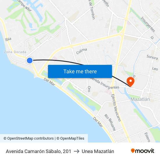 Avenida Camarón Sábalo, 201 to Unea Mazatlán map