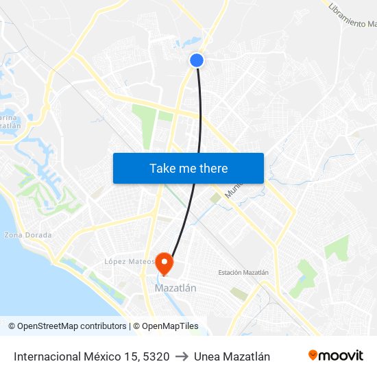 Internacional México 15, 5320 to Unea Mazatlán map