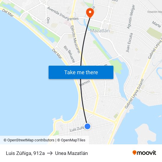 Luis Zúñiga, 912a to Unea Mazatlán map