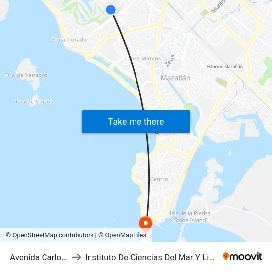 Avenida Carlos Canseco, 624_8 to Instituto De Ciencias Del Mar Y Limnologia, Unidad Academica Mazatlan map