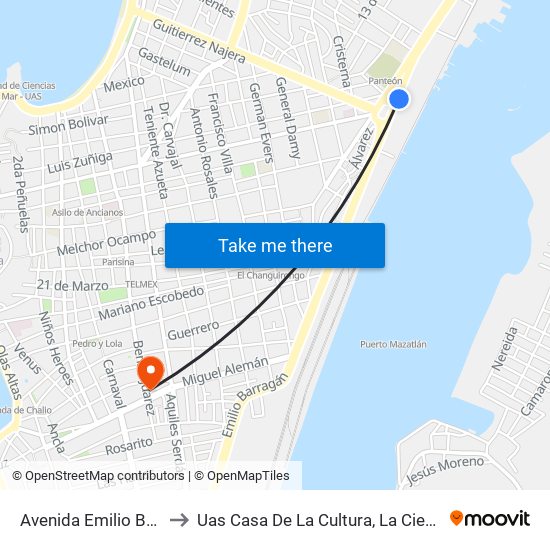 Avenida Emilio Barragán, 1040 to Uas Casa De La Cultura, La Ciencia Y Las Bellas Artes map