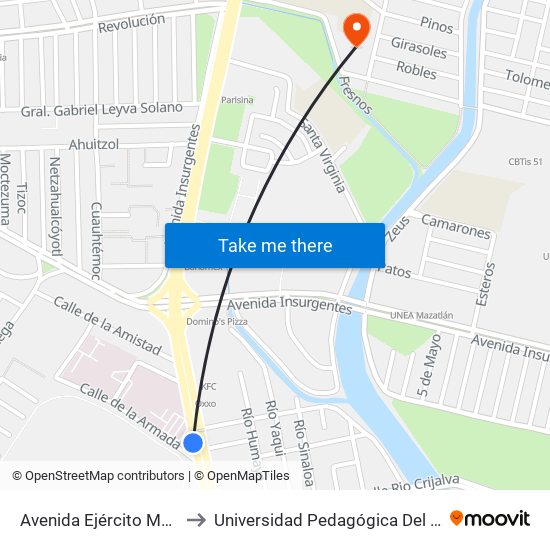 Avenida Ejército Mexicano, 1010 to Universidad Pedagógica Del Estado De Sinaloa map