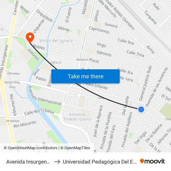Avenida Insurgentes, 5101-1 to Universidad Pedagógica Del Estado De Sinaloa map
