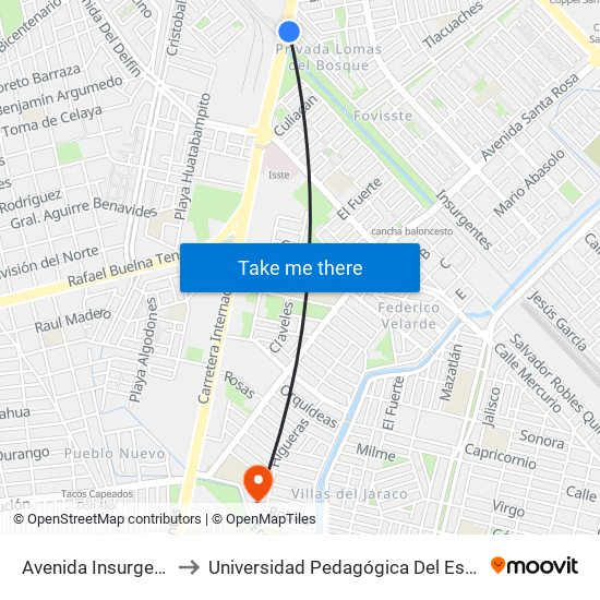 Avenida Insurgentes, 482 to Universidad Pedagógica Del Estado De Sinaloa map