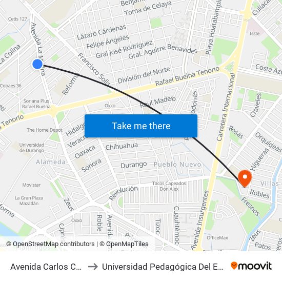 Avenida Carlos Canseco, 3c to Universidad Pedagógica Del Estado De Sinaloa map