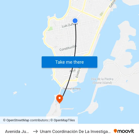 Avenida Juan Carrasco, 304b to Unam Coordinación De La Investigación Científica Base De Operaciones El Puma map