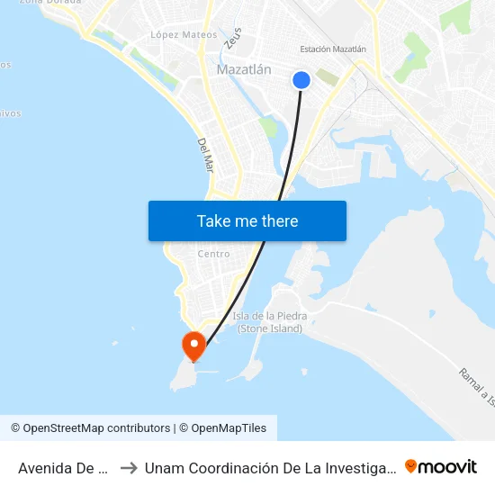 Avenida De Las Américas, 19b to Unam Coordinación De La Investigación Científica Base De Operaciones El Puma map
