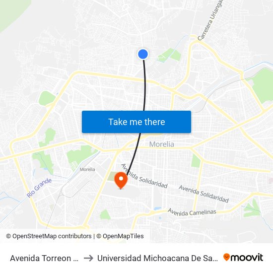 Avenida Torreon Nuevo, 1318 to Universidad Michoacana De San Nicolas De Hidalgo map