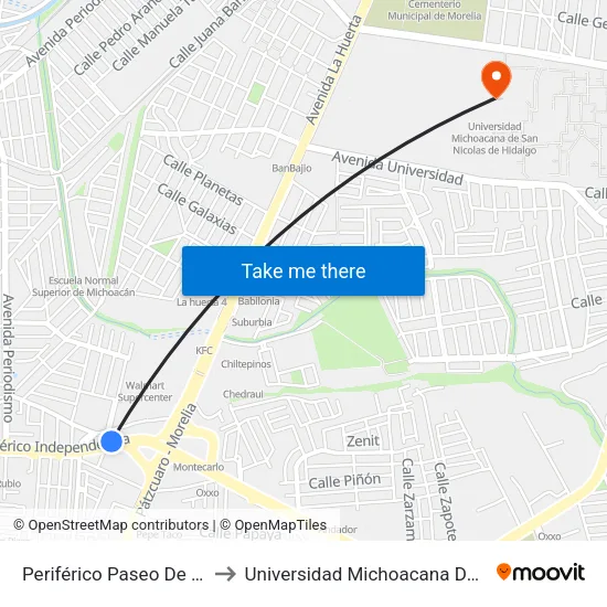 Periférico Paseo De La República, 2701 to Universidad Michoacana De San Nicolas De Hidalgo map