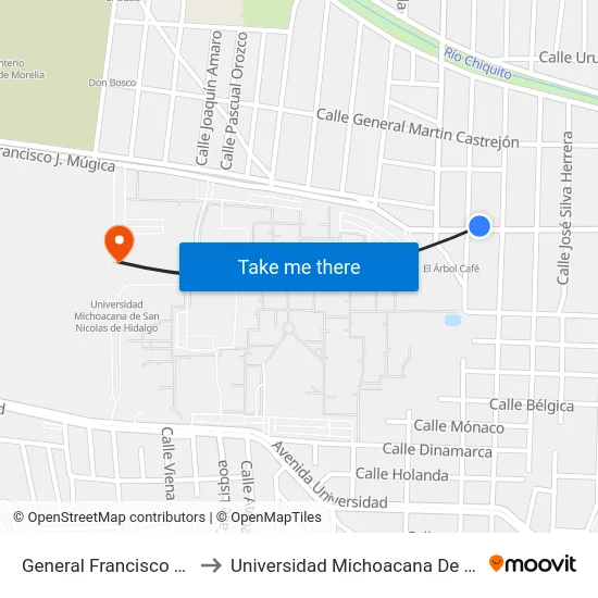 General Francisco J. Múgica, 312_2 to Universidad Michoacana De San Nicolas De Hidalgo map