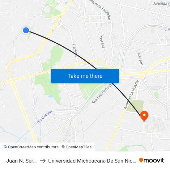 Juan N. Serrano, 9 to Universidad Michoacana De San Nicolas De Hidalgo map
