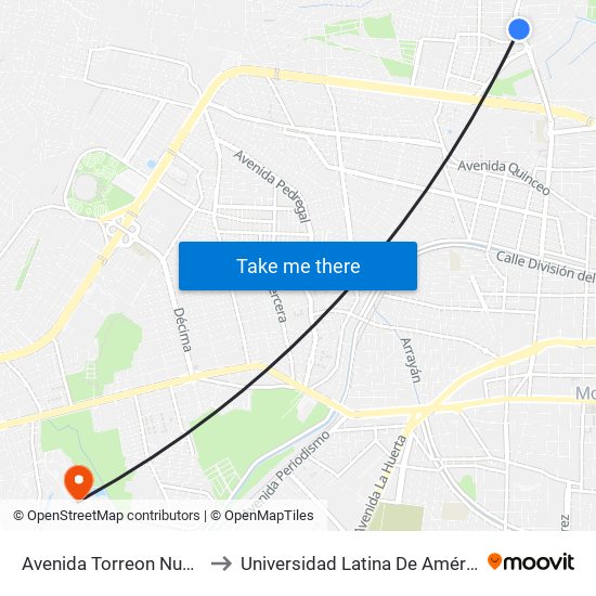 Avenida Torreon Nuevo, 233 to Universidad Latina De América (Unla) map