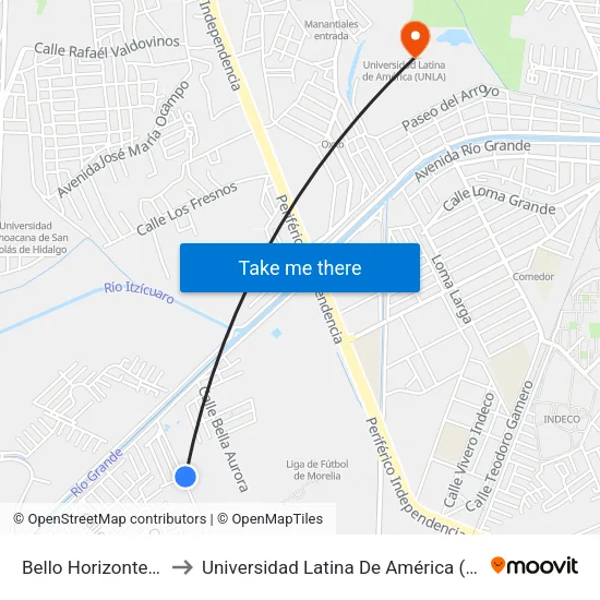Bello Horizonte, 11 to Universidad Latina De América (Unla) map