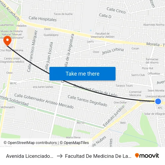Avenida Licenciado Enrique Ramírez Miguel, 113 to Facultad De Medicina De La Universidad De San Nicolás De Hidalgo map