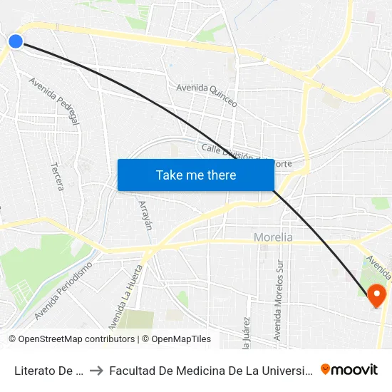 Literato De Toluca, 129 to Facultad De Medicina De La Universidad De San Nicolás De Hidalgo map