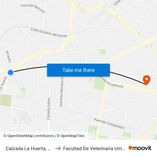 Calzada La Huerta, 189 to Facultad De Veterinaria Umsnh map