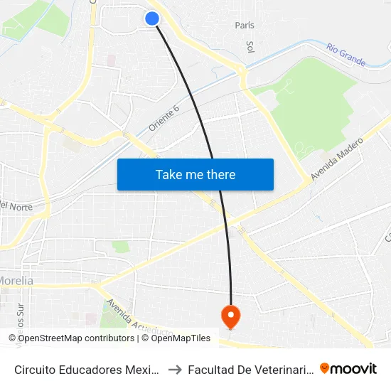 Circuito Educadores Mexicanos, 618 to Facultad De Veterinaria Umsnh map
