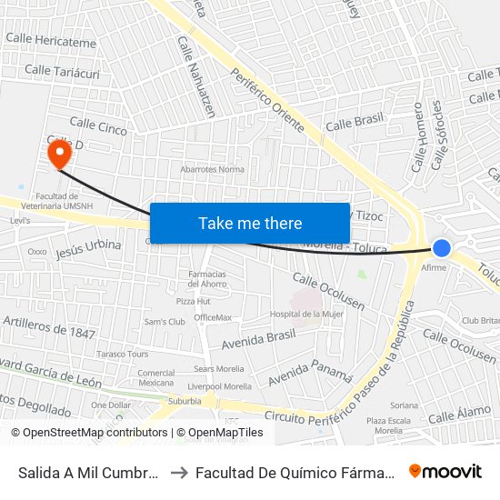 Salida A Mil Cumbres, 3938 to Facultad De Químico Fármaco-Biología map