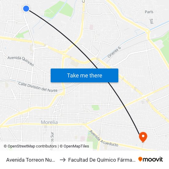 Avenida Torreon Nuevo, 1318 to Facultad De Químico Fármaco-Biología map