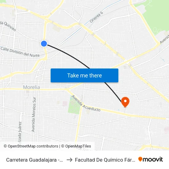 Carretera Guadalajara - Morelia, 1536 to Facultad De Químico Fármaco-Biología map