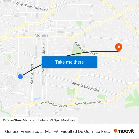 General Francisco J. Múgica, 312_2 to Facultad De Químico Fármaco-Biología map