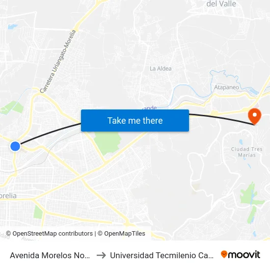 Avenida Morelos Norte, 2151_3 to Universidad Tecmilenio Campus Morelia map