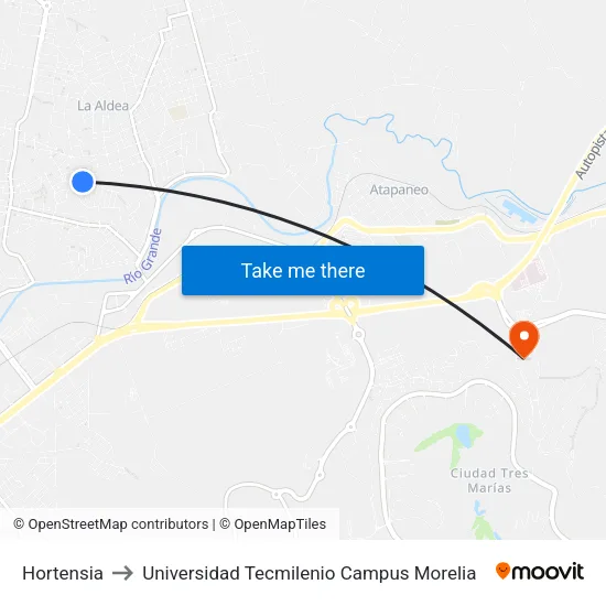 Hortensia to Universidad Tecmilenio Campus Morelia map