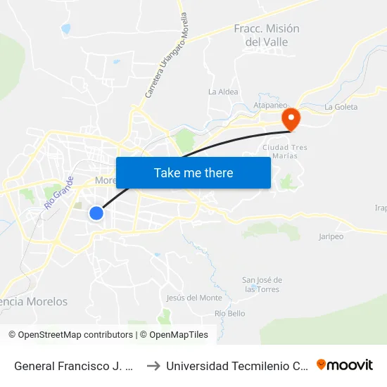 General Francisco J. Múgica, 312_2 to Universidad Tecmilenio Campus Morelia map