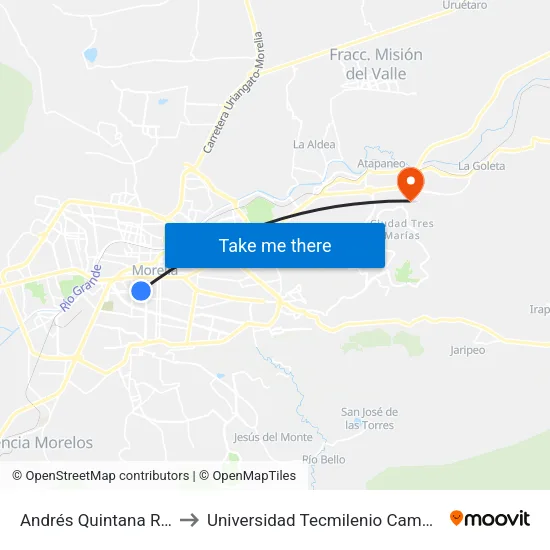 Andrés Quintana Roo, 496 to Universidad Tecmilenio Campus Morelia map