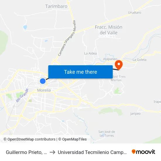 Guillermo Prieto, 1290a to Universidad Tecmilenio Campus Morelia map