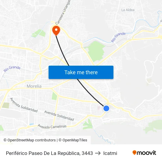 Periférico Paseo De La República, 3443 to Icatmi map
