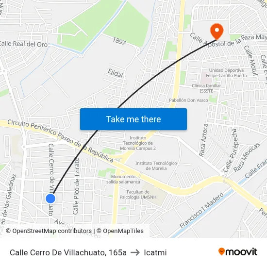 Calle Cerro De Villachuato, 165a to Icatmi map