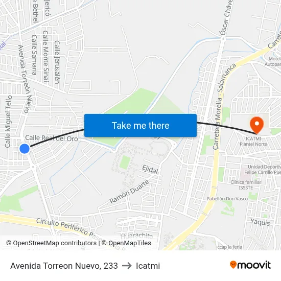 Avenida Torreon Nuevo, 233 to Icatmi map