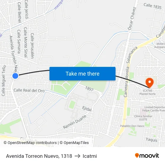 Avenida Torreon Nuevo, 1318 to Icatmi map