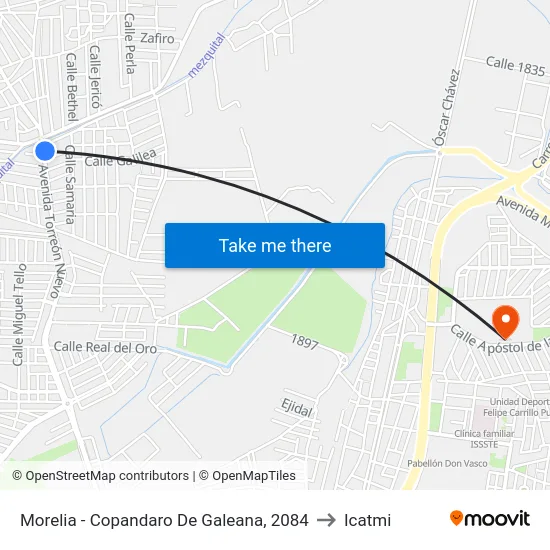 Morelia - Copandaro De Galeana, 2084 to Icatmi map