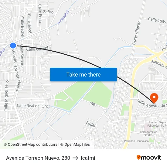 Avenida Torreon Nuevo, 280 to Icatmi map