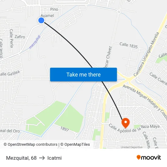 Mezquital, 68 to Icatmi map