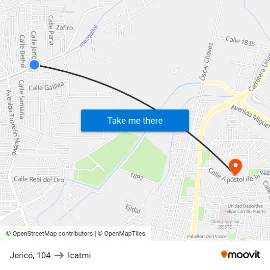 Jericó, 104 to Icatmi map