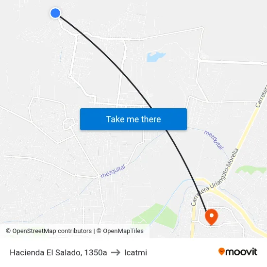Hacienda El Salado, 1350a to Icatmi map
