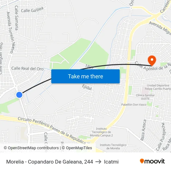 Morelia - Copandaro De Galeana, 244 to Icatmi map