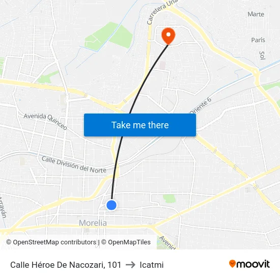 Calle Héroe De Nacozari, 101 to Icatmi map