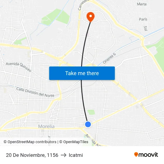 20 De Noviembre, 1156 to Icatmi map