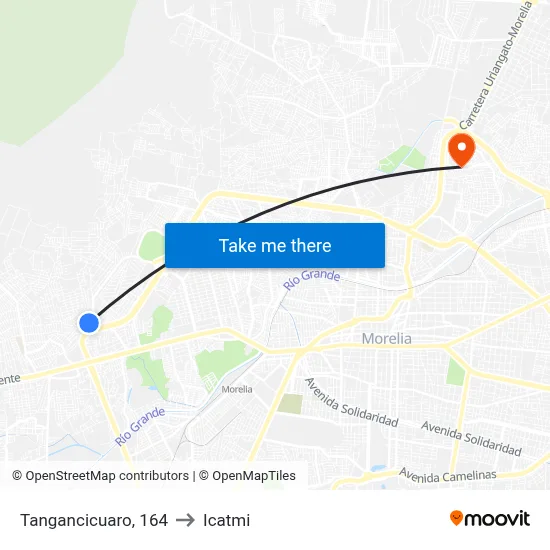 Tangancicuaro, 164 to Icatmi map