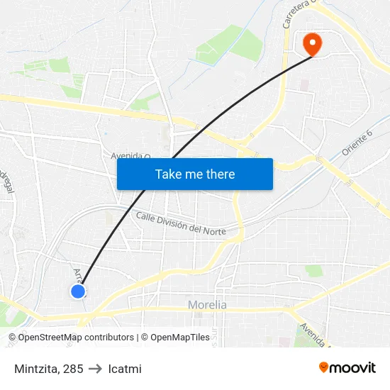 Mintzita, 285 to Icatmi map