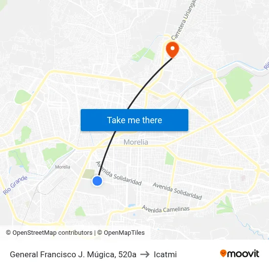 General Francisco J. Múgica, 520a to Icatmi map