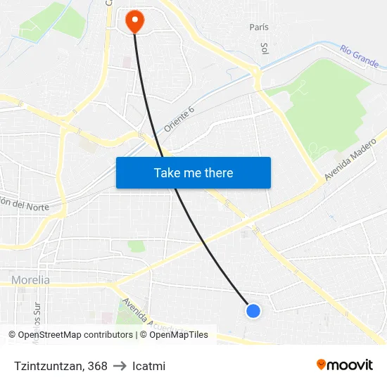 Tzintzuntzan, 368 to Icatmi map