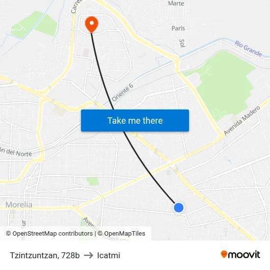 Tzintzuntzan, 728b to Icatmi map